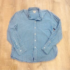 Tailored by J. CREW 100% Cotton Shirt in Blue/White Small Check Plaid size M